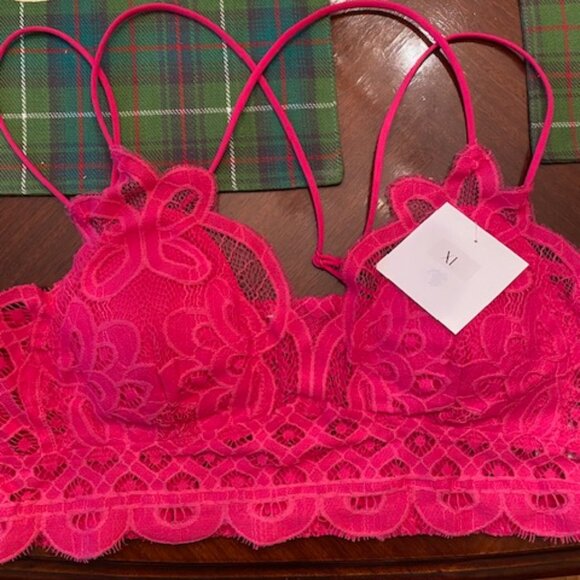 NWT Fushia Hot Pink Lace Bralette Crop Top Festival XL - Picture 4 of 4